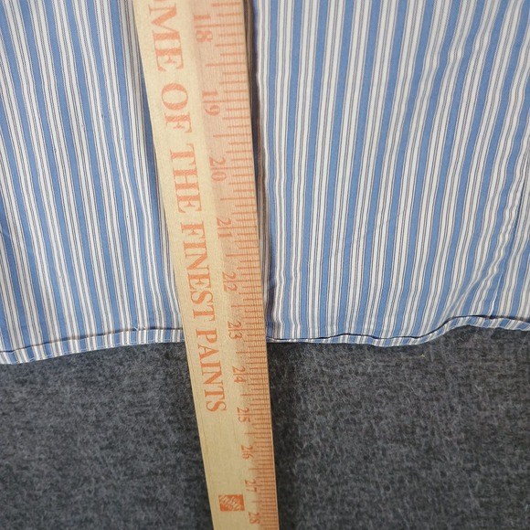 GH Bass Blouse Women Frilled V Neck Button Down Mid Sleeve Striped Blue/White - Picture 6 of 7